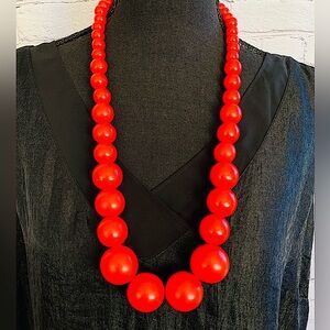 Vintage Vibrant Red Wood Beaded Necklace
